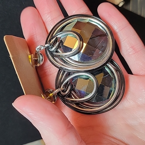 Silver Tone Pierced Earrings with Prism Accents - Picture 4 of 4